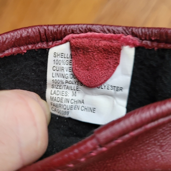 Leather Gloves Fleece Lined Driving Glove Red Burgundy M - Picture 4 of 8